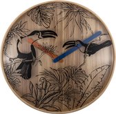 NeXtime - Wandklok -  40 cm - Hout - Multi color - 'Tropical birds'