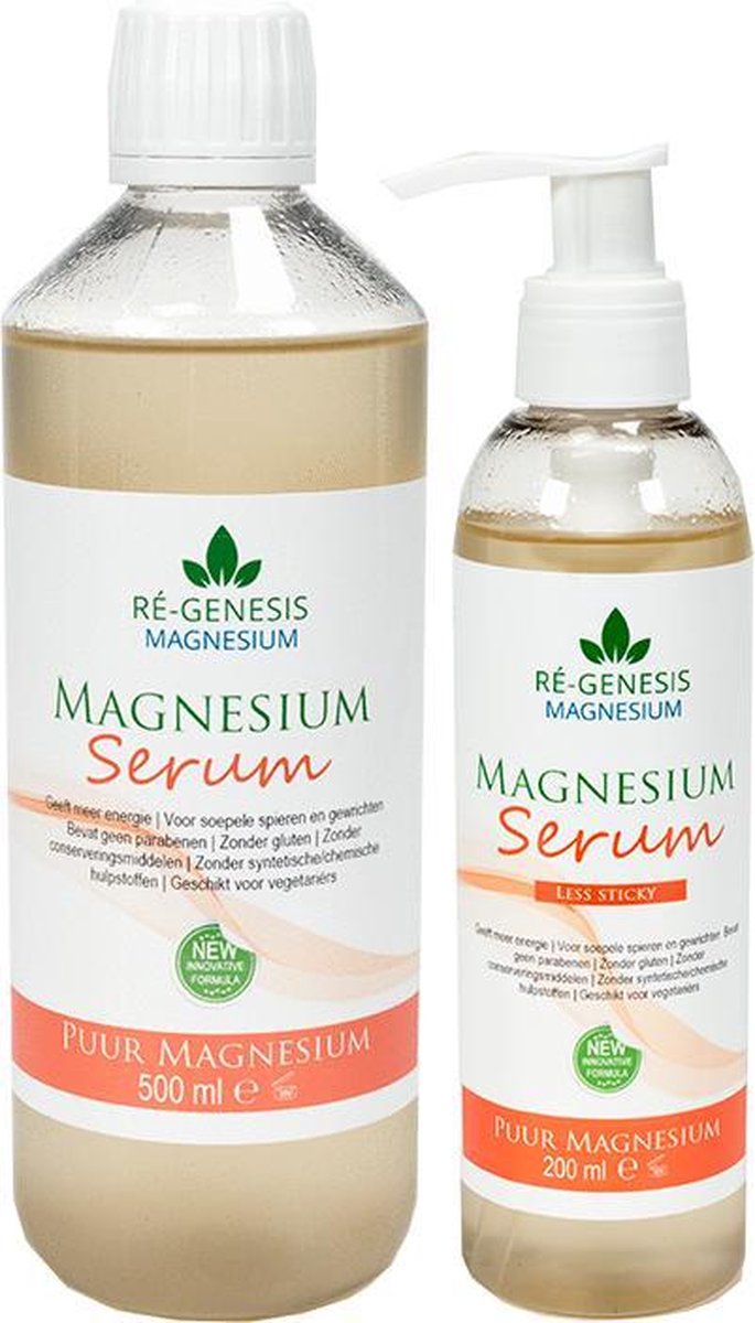 Magnesium Serum - Gel - van Ré-genesis | voordeelpakket - 500 ml navulfles - en - 200 ml pompfles.