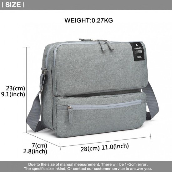 Kono Multi Compartment Travel Shoulder Bag Grijs (E6851 LGY) bol