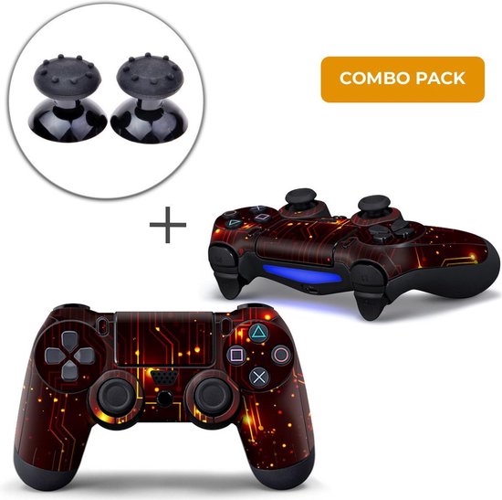 CPU / Rood Combo Pack – PS4 Controller Skins PlayStation Stickers + Thumb Grips Zwart