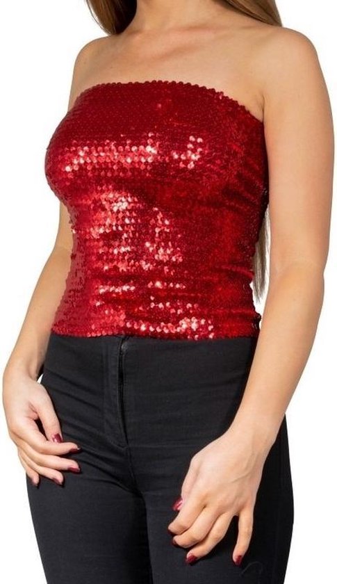 vergeten Nominaal huilen Rode glitter pailletten disco strapless topje/ shirt dames | bol.com