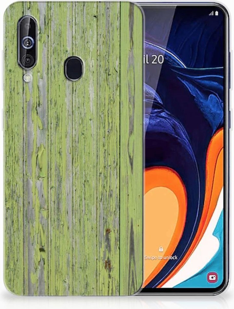 Back Cover voor Samsung Galaxy A60 Bumper Hoesje Green Wood