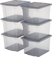 IRIS Useful Storage Opbergbox - 10L - Kunststof - Grijs/Transparant - Set van 6