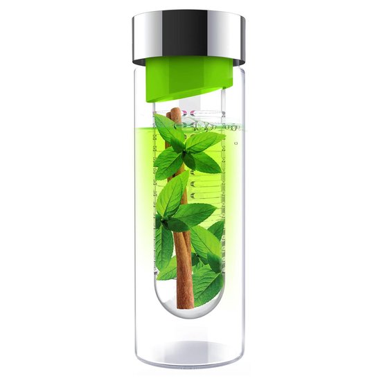 Asobu Flavour It Drinkbeker - Glas - Incl. Fruitinfuser - 480 ml - Groen/Zilver