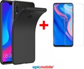 Epicmobile - Huawei P Smart Z Zwarte silicone hoesje + tempered glass screenprotector – Voordeelbundel