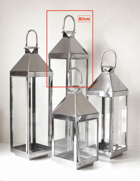 Lantaarn voor kaars - - roestvrij staal en glas - indoor/outdoor - 80cm | bol.com