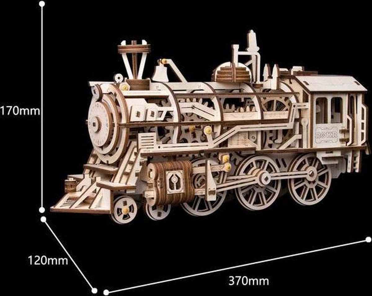 Robotime modelbouwpakket Locomotief hout 370mmx185mmx120mm - Naturel kleur — afbeelding 22