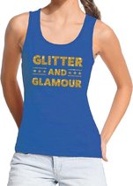 Glitter and Glamour gouden tekst tanktop / mouwloos shirt blauw dames - dames singlet Glitter and Glamour L