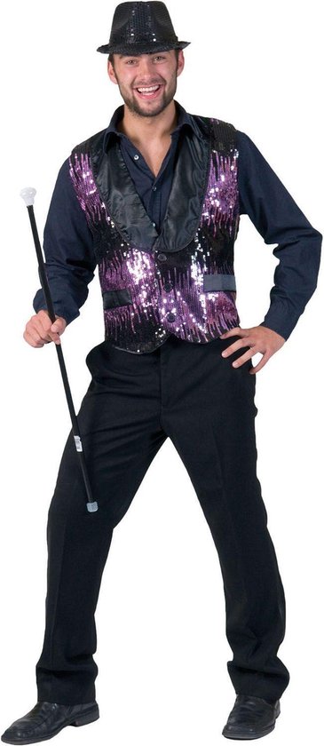 Gilet zwart- paars pailetten | Show Man | | Carnaval kostuum | Verkleedkleding