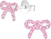 Joy|S - Zilveren strikjes oorbellen roze 7 mm