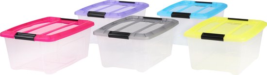 IRIS Topbox Opbergbox - 15L - Kunststof - Transparant/Multicolor - Set van 5