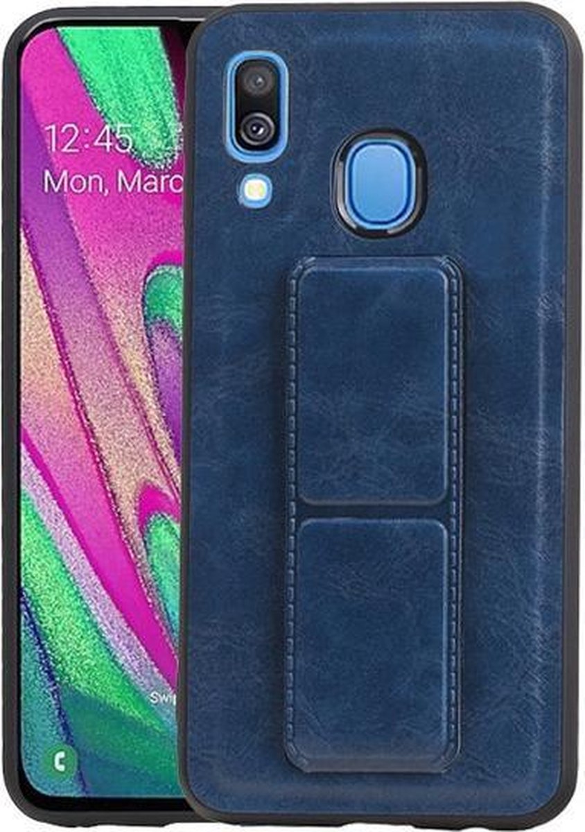 Grip Stand Hardcase Backcover voor Samsung Galaxy A40 Blauw
