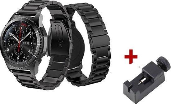 Metalen Armband Geschikt Voor Samsung Galaxy Watch 46mm / Gear S3 Frontier & Classic Horloge Band Strap -  Schakel Polsband RVS - Inclusief Inkortset - Zwart