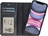 Galata uitneembare bookcase iPhone 11 Pro Max hoesje 2in1 echt leer Zwart | Ruimte voor drie pasjes | Opbergvakje voor briefgeld | Handige stand functie | Magneetsluiting | handarbeid door am