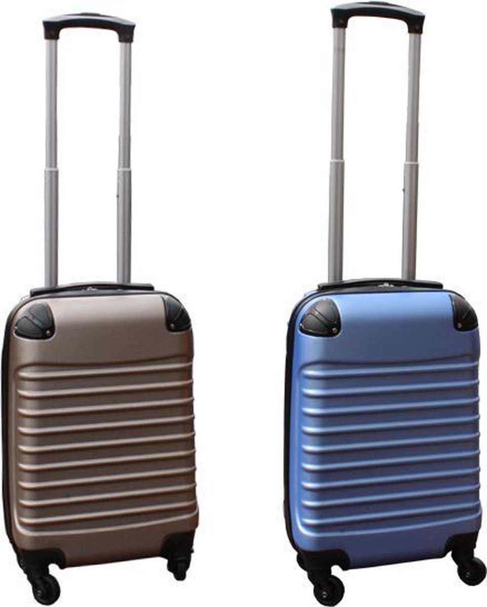 Travelerz kofferset 2 delig ABS handbagage koffers - met cijferslot - 27 liter - licht blauw - goud