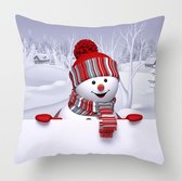 Sneeuwpop kussenhoes | Polyester kussenhoes met lachende Sneeuwpop opdruk | 45 x 45 cm
