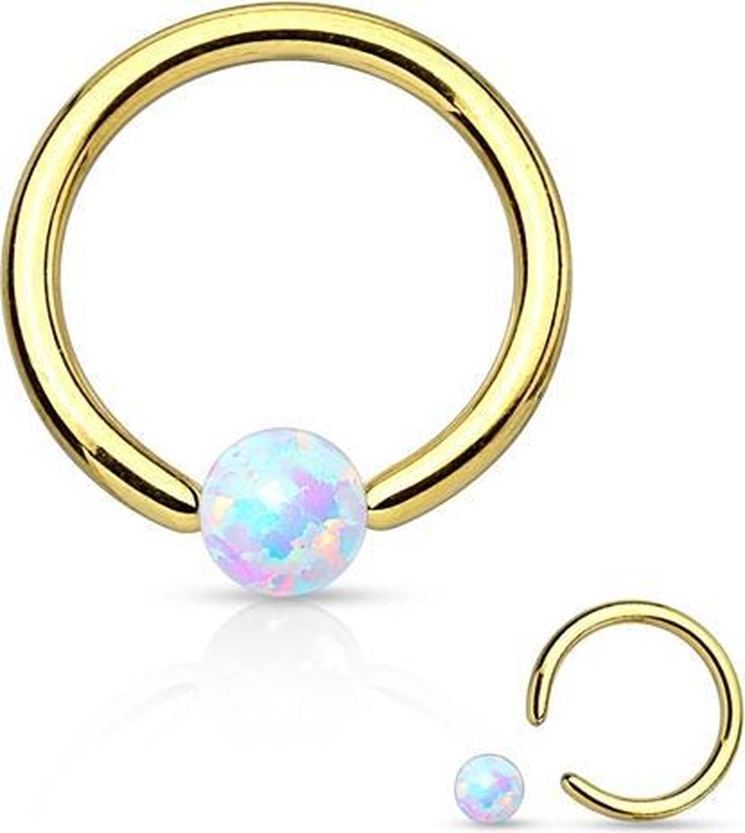 Helix piercing ringetje gold plated opal steentje