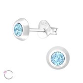 Joy|S - Zilveren petit oorbellen 5 mm aqua blauw/ turquoise Swarovski