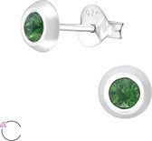 Joy|S - Zilveren petit oorbellen 5 mm groen Swarovski