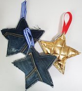 Toetie & Zo Handgemaakte Set Hangers Jeans Ster, goud, kerstmis, kersthanger, kerstbal