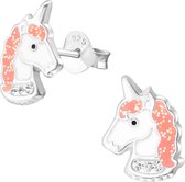 Kinder oorstekers eenhoorn roze met glitters en steentjes | Unicorn oorstekers meisje | Oorbellen meisje | Kinderoorbellen meisje zilver