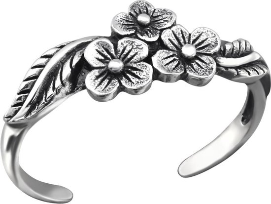 Zilveren teenring bloem motief | Silver Flowers Toe Ring | Sterling 925 Silver (Echt zilver)