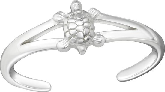 Zilveren teenring met schildpad | Turtle Toe Ring Adjustable | Sterling 925 Silver (Echt zilver)