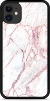 iPhone 11 Hardcase hoesje White Pink Marble - Designed by Cazy