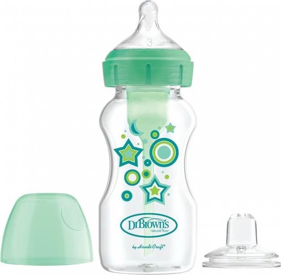 Babyflesje - Dr. Brown’s Bottle to Sippy Starter Kit Babyfles - Brede halsfles - 270 ml - Groen