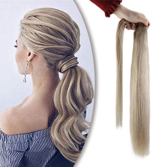 Echt haar paardenstaart Blondmix 45cm ponytail 100%remy human hair | bol.com