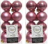 32x Oud roze kunststof kerstballen 4 cm - Mat/glans - Onbreekbare plastic kerstballen - Kerstboomversiering oud roze
