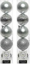 10x Zilveren kunststof kerstballen 8 cm - Mix - Onbreekbare plastic kerstballen - Kerstboomversiering zilver