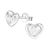 Joy|S - Zilveren hart zirkonia oorbellen 8 mm