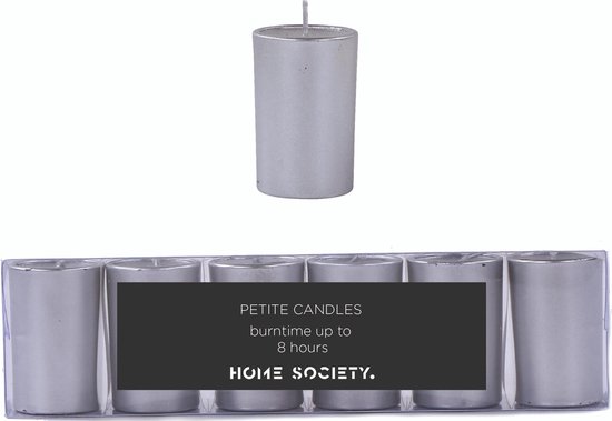 Petits Candles - Kaarsen in kaarsenhouder - 6 Stuks - Zilver - Ø 3 cm - Hoogte 5 cm