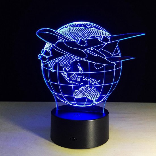 3D Led Lamp Vliegtuig Fly Earth 3D-lamp 7 Kleurverandering Aanraakschakelaar  Klein... | bol.com