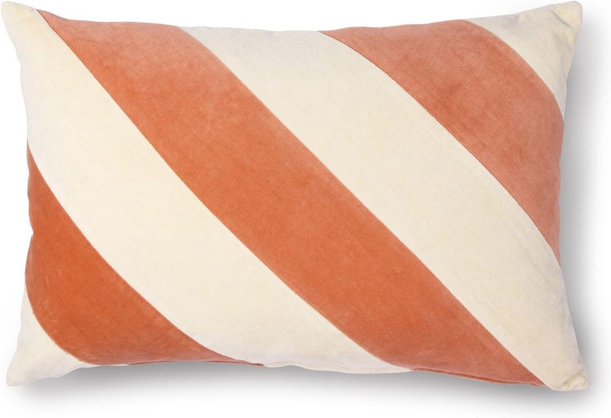 HK living Kussen Velvet Gestreept Perzik Crème 40 x 60