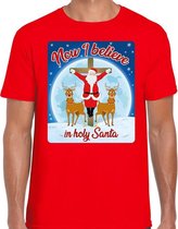 Fout Kerstshirt / t-shirt - Now I believe in Holy Santa - rood voor heren - kerstkleding / kerst outfit XL