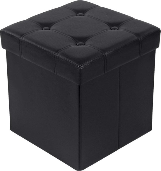 VASA® Canapé Hocker cuir artificiel noir 38x38x38cm | Espace de rangement avec couvercle | Bloc de siège carré pliable pouf