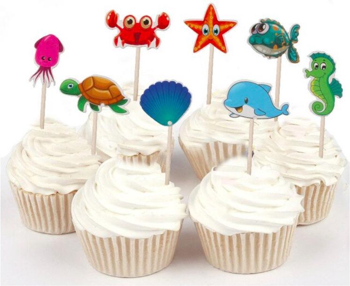 ProductGoods - 48 x Leuke Zee Dieren cocktailprikkers | Verjaardag | Sateprikkers | Traktatie | Feest | Cake topper decoratie | Prikkers