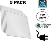 5 PACK - Led Paneel 60x60 cm, 36w, 3600 Lumen, 6000K Daglicht Wit, Flikkervrij, Stekkerklaar,