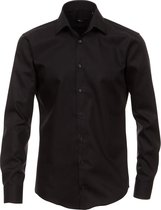 VENTI modern fit overhemd - popeline - zwart - Strijkvriendelijk - Boordmaat: 37