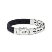 SILK Jewellery - Zilveren Armband - Chevron - 252BLK.18 - zwart leer - Maat 18