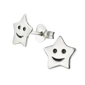 Joy|S - Zilveren ster smiley oorbellen 8 mm