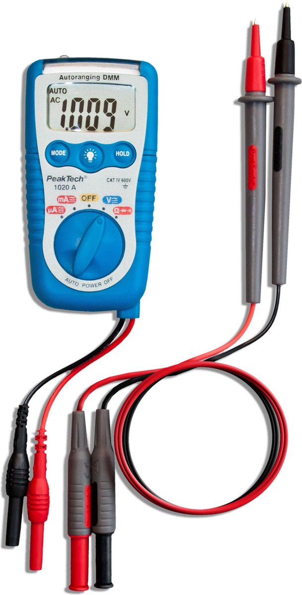 PeakTech 1020A - Multimètre Numérique, 3 ½ chiffres 12mm, Détection de  Tension sans Contact, Fusible Automatique, Torche LED