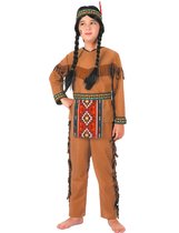 LUCIDA - Bruin indianen pak met hoofdband voor jongens - L 128/140 (10-12 jaar)