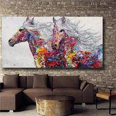 Canvas Schilderij * Twee Grafitti Paarden * - Kunst aan je Muur - Grafitti - Kleur - 70 x 140 cm