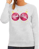 Foute kersttrui / sweater grijs met roze Kerst Ballen borsten voor dames - kerstkleding / christmas outfit XL (42)