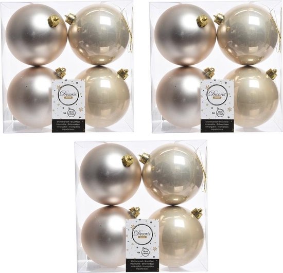 12x Licht parel/champagne kunststof kerstballen 10 cm - Mat/glans - Onbreekbare plastic kerstballen - Kerstboomversiering Licht parel/champagne