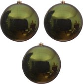 3x Grote donkergroene kunststof kerstballen van 20 cm - glans - donkergroene kerstboom versiering
