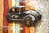 Peinture métal art 3D - peinture Oldtimer Volkswagen Beetle - 120 x 80 - orange - salon chambre